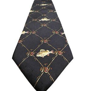 Henri Christian‎ 100% Silk Men's Tie Fish Fishing Pole Graphic Print